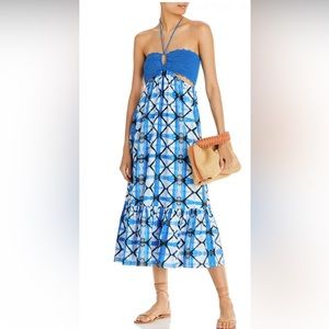 Aqua Crochet Batik Halter Maxi Dress